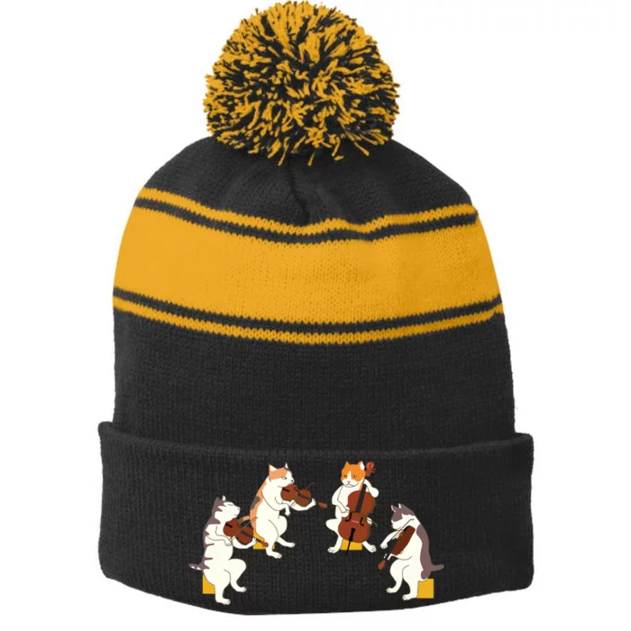 Fun Cats Playing Violin Cello Gift Music Cat Lover Tee Stripe Pom Pom Beanie