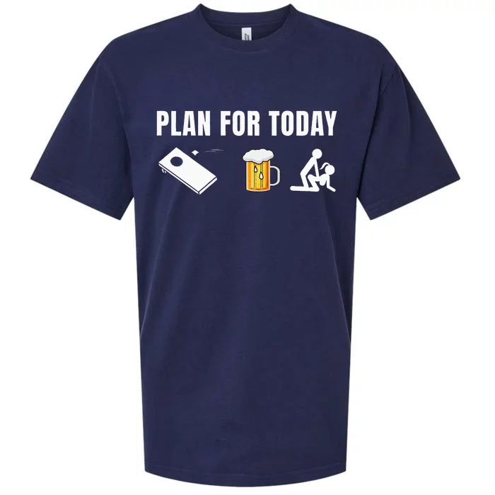 Funny Cornhole Plan For Today Beer Cornhole Sueded Cloud Jersey T-Shirt