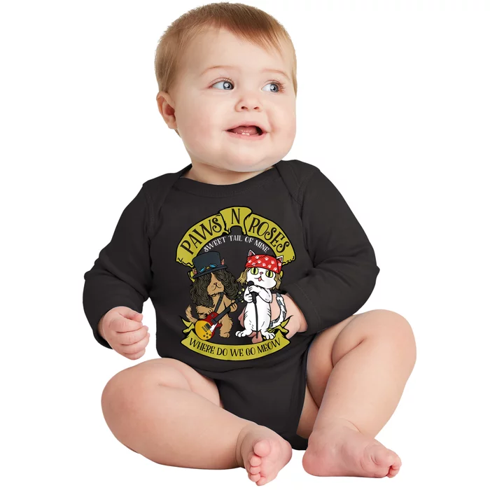 Funny Cat Paws Rock Music Gift Baby Long Sleeve Bodysuit