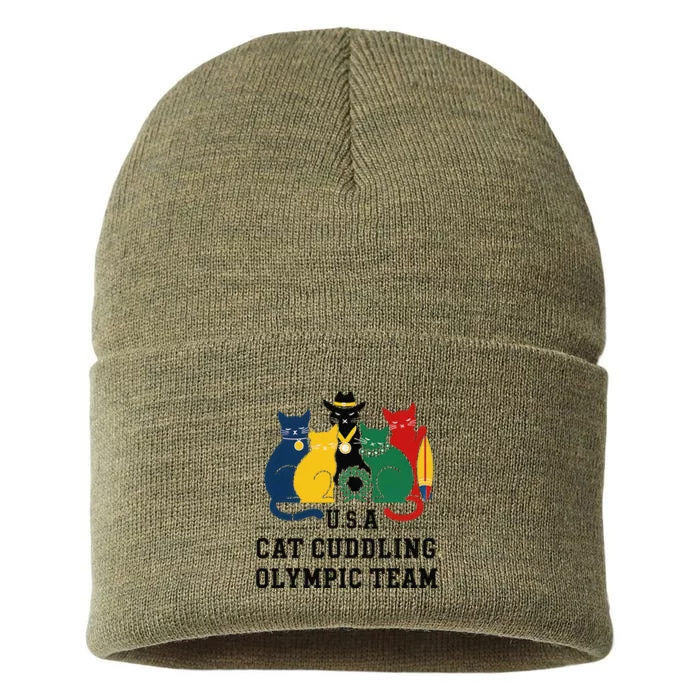 Funny Cat Quote Cat Cuddling Team Cool Sustainable Knit Beanie