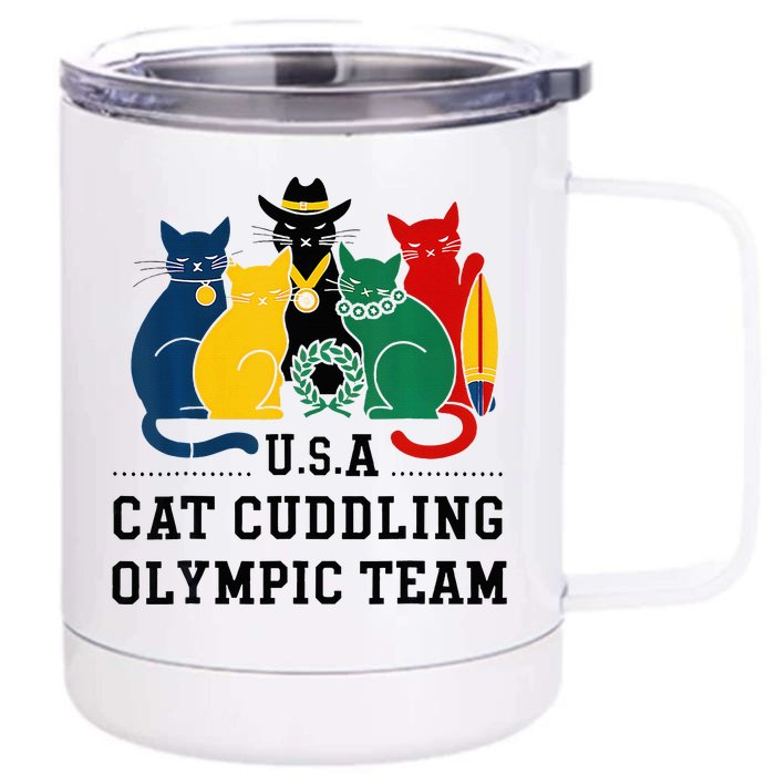 Funny Cat Quote Cat Cuddling Team Cool Front & Back 12oz Stainless Steel Tumbler Cup