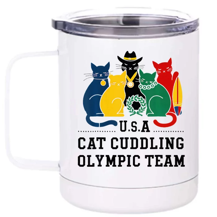 Funny Cat Quote Cat Cuddling Team Cool Front & Back 12oz Stainless Steel Tumbler Cup