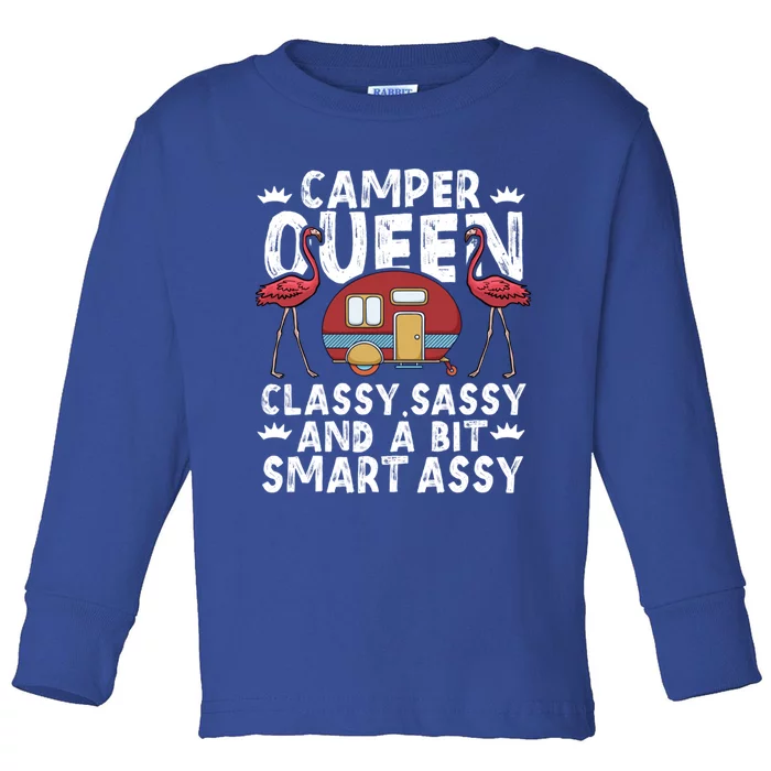 Funny Camper Queen Sassy Gift Rv Camping Lovers Cute Gift Toddler Long Sleeve Shirt