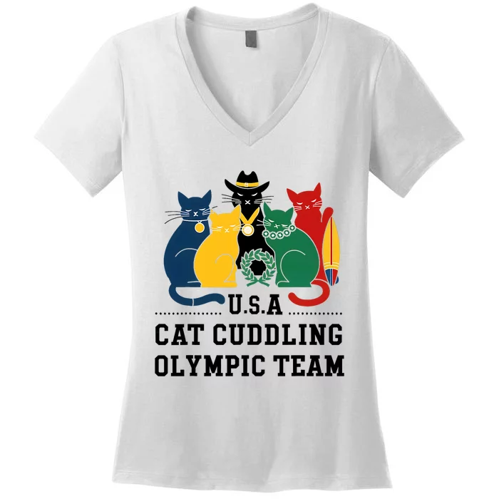 Funny Cat Quote Cat Cuddling Team Cool Women's V-Neck T-Shirt