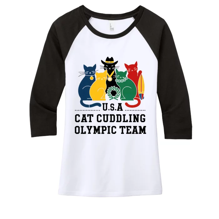 Funny Cat Quote Cat Cuddling Team Cool Women's Tri-Blend 3/4-Sleeve Raglan Shirt