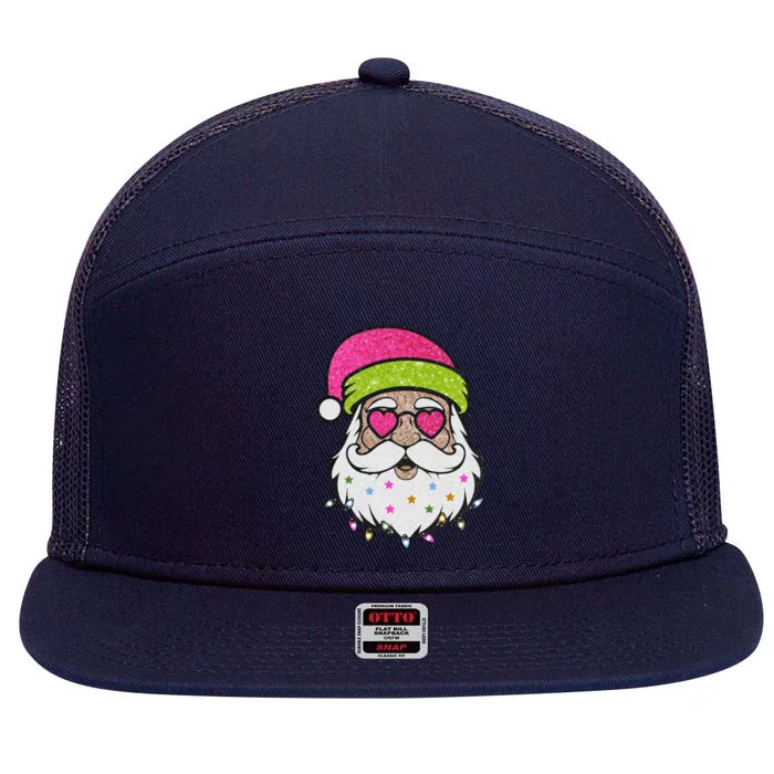 Funny Cool Retro Groovy Santa Claus 7 Panel Mesh Trucker Snapback Hat