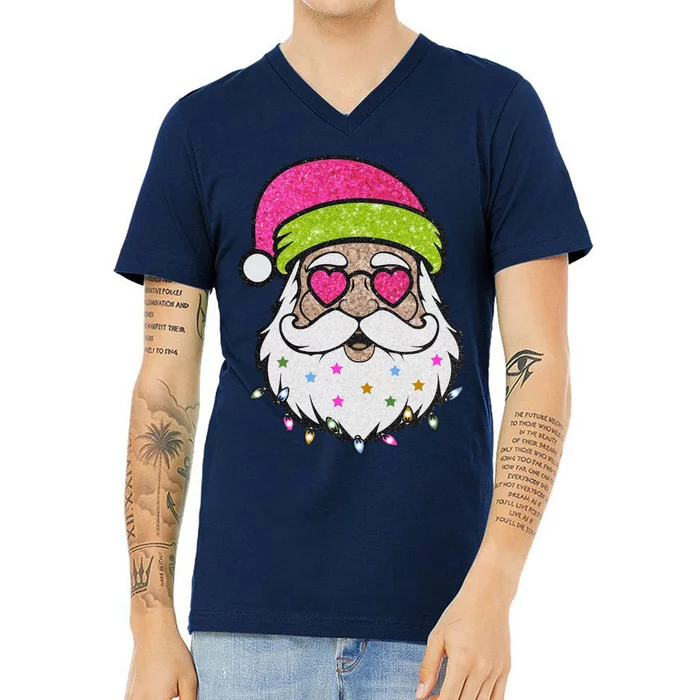 Funny Cool Retro Groovy Santa Claus V-Neck T-Shirt