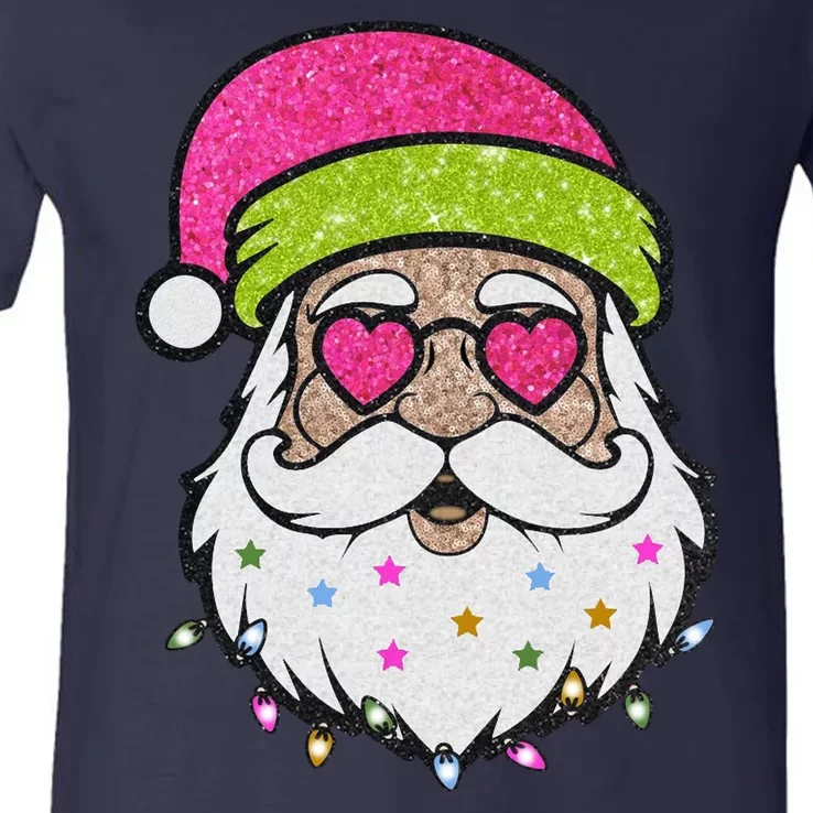 Funny Cool Retro Groovy Santa Claus V-Neck T-Shirt