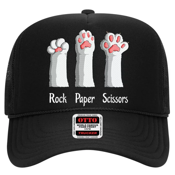 Funny Cat Rock Paper Scissors Hand Game Cute Paw Kitten High Crown Mesh Trucker Hat