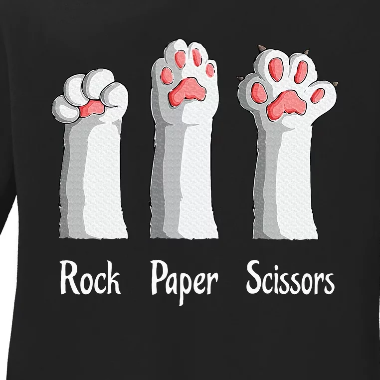 Funny Cat Rock Paper Scissors Hand Game Cute Paw Kitten Ladies Long Sleeve Shirt