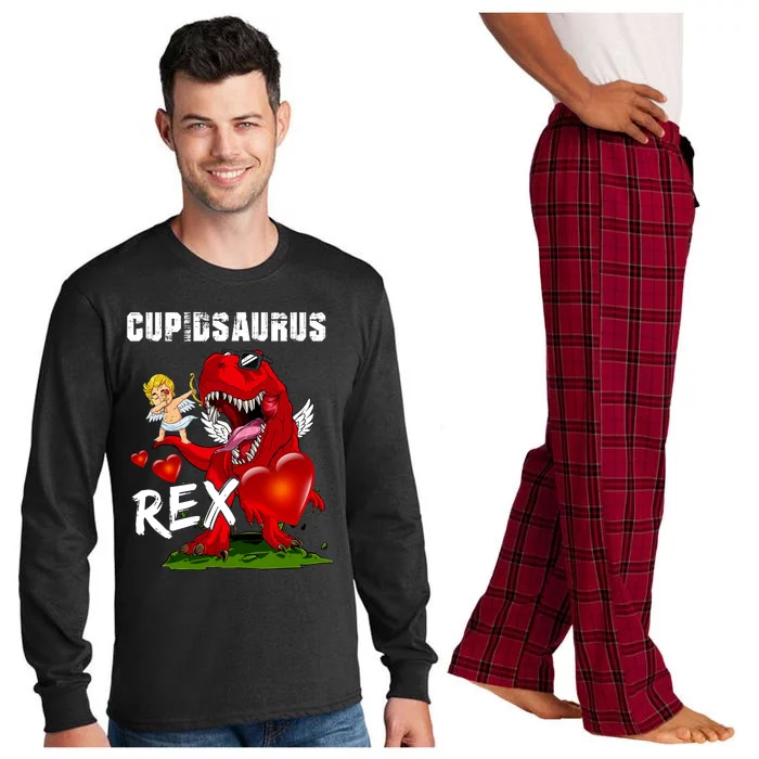 Funny Cupidsaurus Rex Dabbing Cupid Dinosaur Valentine's Day Gift Long Sleeve Pajama Set