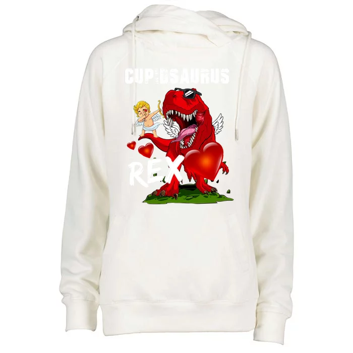 Funny Cupidsaurus Rex Dabbing Cupid Dinosaur Valentine's Day Gift Womens Funnel Neck Pullover Hood