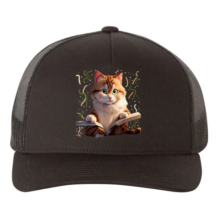 Funny Cats Reading A Book Graphic Cat Kitten Lovers Cat Mom Yupoong Adult 5-Panel Trucker Hat