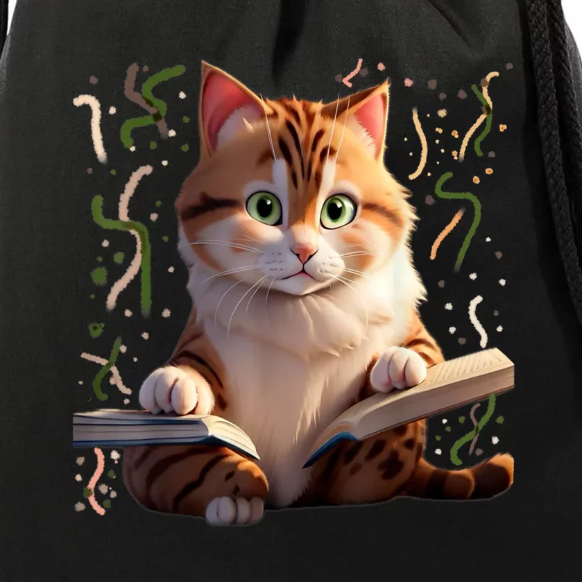 Funny Cats Reading A Book Graphic Cat Kitten Lovers Cat Mom Drawstring Bag