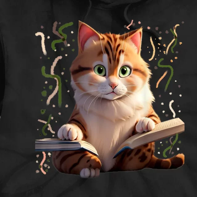 Funny Cats Reading A Book Graphic Cat Kitten Lovers Cat Mom Tie Dye Hoodie