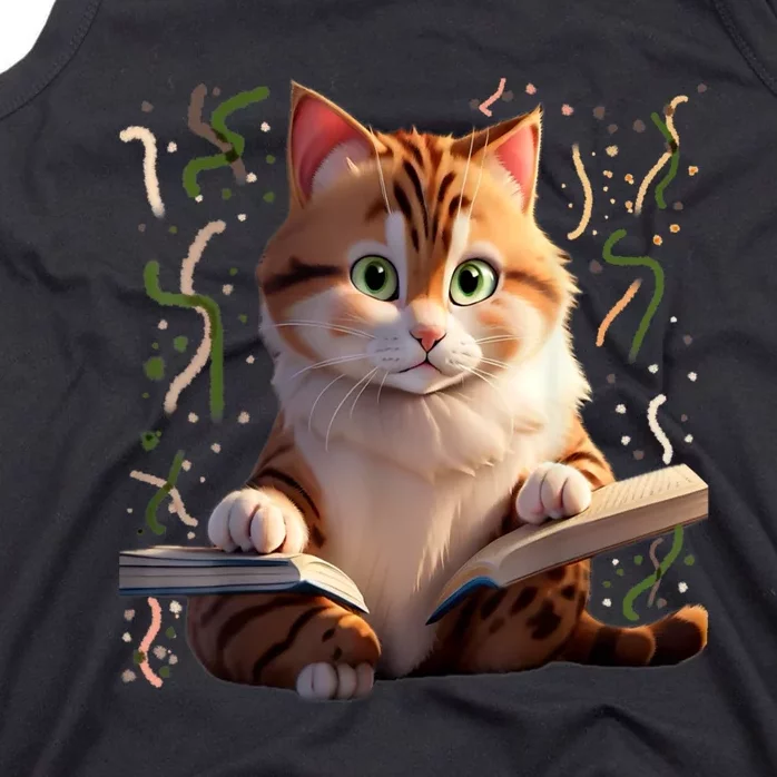 Funny Cats Reading A Book Graphic Cat Kitten Lovers Cat Mom Tank Top