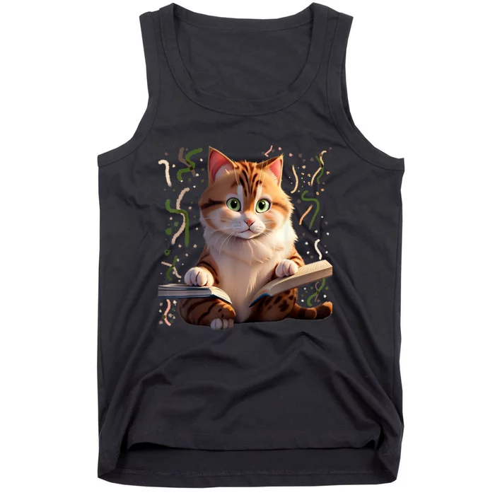 Funny Cats Reading A Book Graphic Cat Kitten Lovers Cat Mom Tank Top