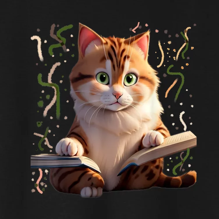 Funny Cats Reading A Book Graphic Cat Kitten Lovers Cat Mom Women's Crop Top Tee