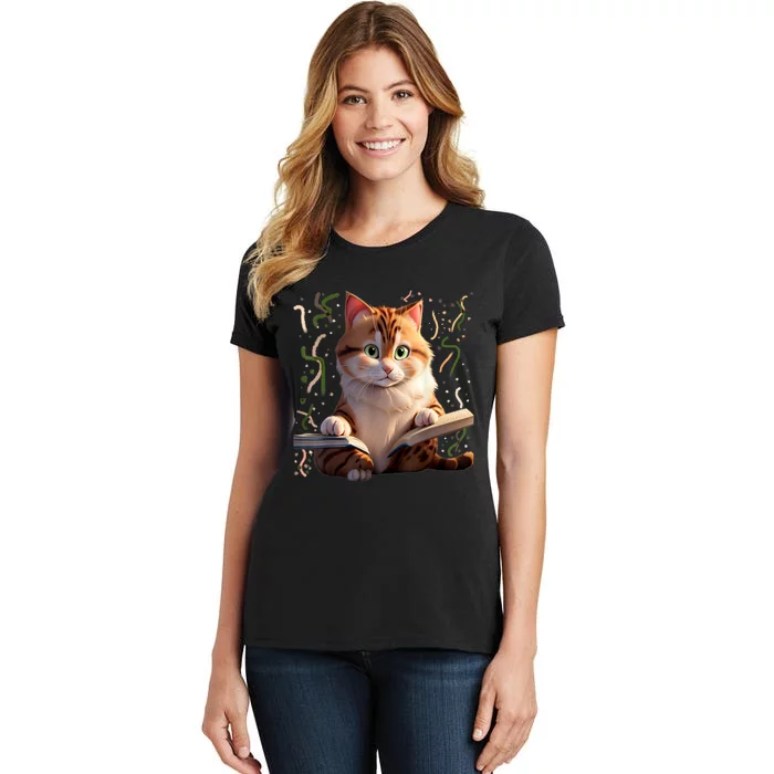 Funny Cats Reading A Book Graphic Cat Kitten Lovers Cat Mom Women's T-Shirt