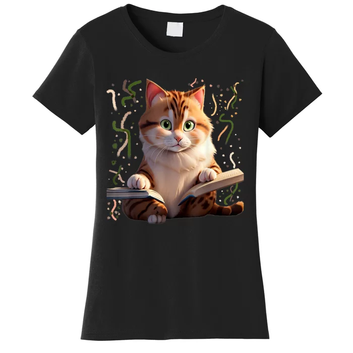 Funny Cats Reading A Book Graphic Cat Kitten Lovers Cat Mom Women's T-Shirt