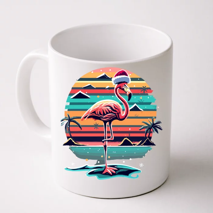 Flamingo Christmas Retro Sunset Vintage Xmas Meaningful Gift Front & Back Coffee Mug