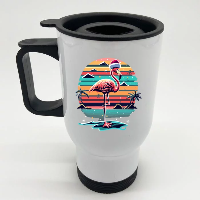 Flamingo Christmas Retro Sunset Vintage Xmas Meaningful Gift Front & Back Stainless Steel Travel Mug