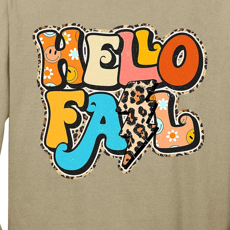 Funny Cute Retro Groovy Hello Fall Autumn Vibes Thanksgiving Tall Long Sleeve T-Shirt