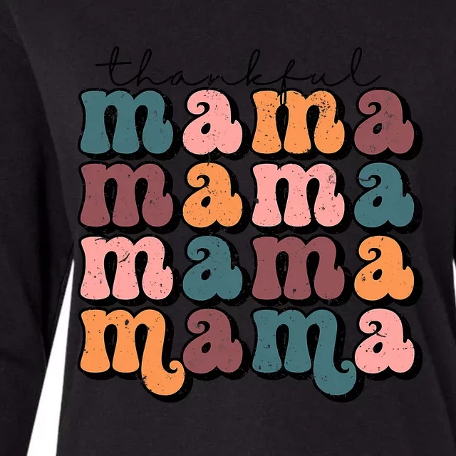 Funny Cute Retro Thankful Mama Fall Autumn Mom Thanksgiving Day Womens Cotton Relaxed Long Sleeve T-Shirt