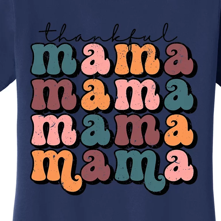 Funny Cute Retro Thankful Mama Fall Autumn Mom Thanksgiving Day Women's T-Shirt