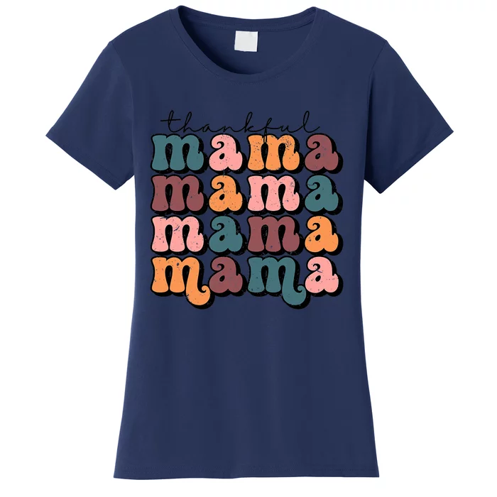 Funny Cute Retro Thankful Mama Fall Autumn Mom Thanksgiving Day Women's T-Shirt