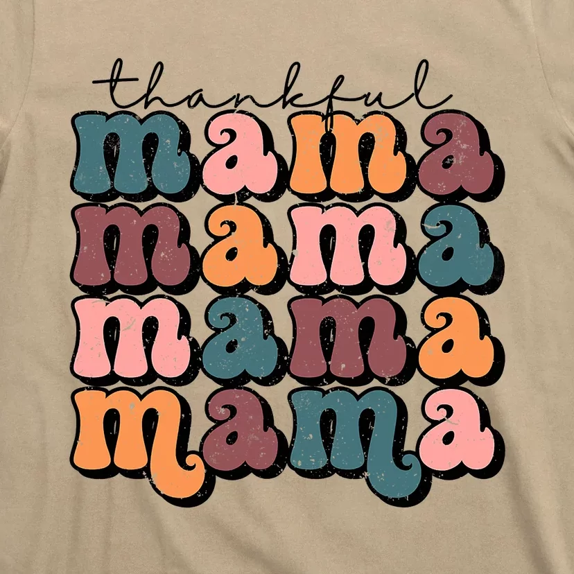 Funny Cute Retro Thankful Mama Fall Autumn Mom Thanksgiving Day T-Shirt