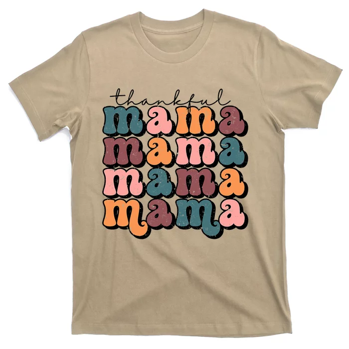 Funny Cute Retro Thankful Mama Fall Autumn Mom Thanksgiving Day T-Shirt