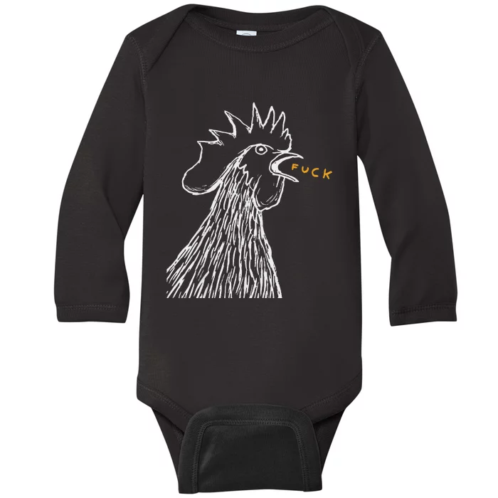 Funny Chicken Rooster Saying Fuck Baby Long Sleeve Bodysuit