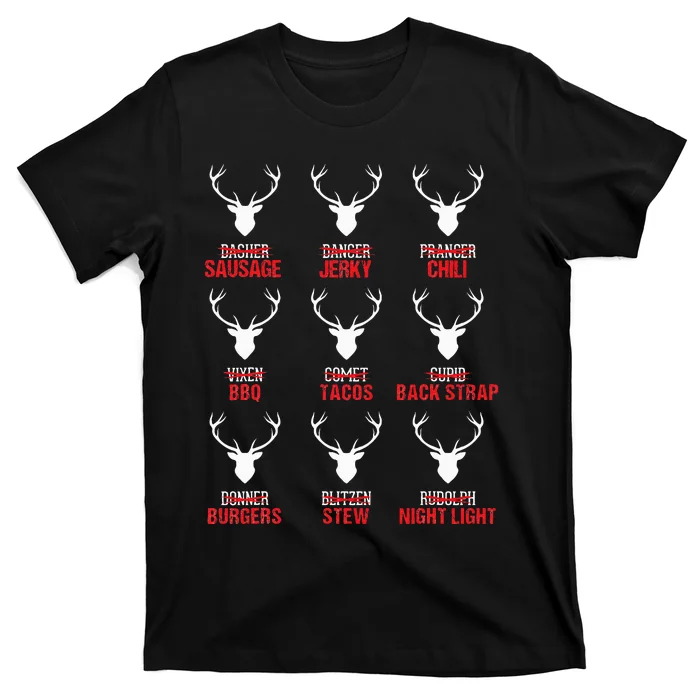 Funny Christmas Reindeer Hunter Deer Meat Hunting Gifts T-Shirt