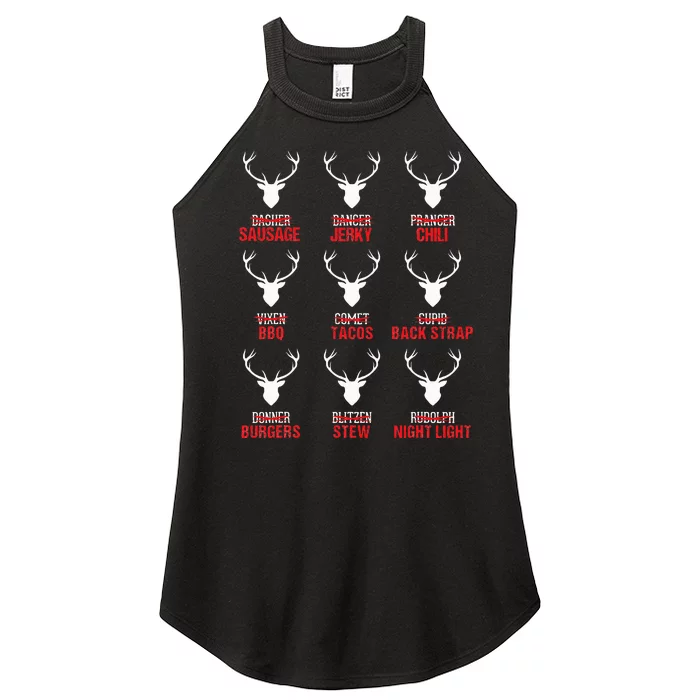 Funny Christmas Reindeer Hunter Deer Meat Hunting Gifts Women’s Perfect Tri Rocker Tank