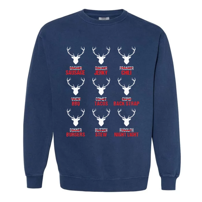 Funny Christmas Reindeer Hunter Deer Meat Hunting Gifts Garment-Dyed Sweatshirt