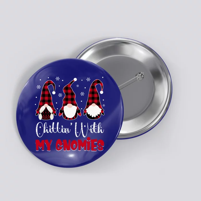 Friends Christmas Red Buffalo Plaid Chillin With My Gnomies Gift Button