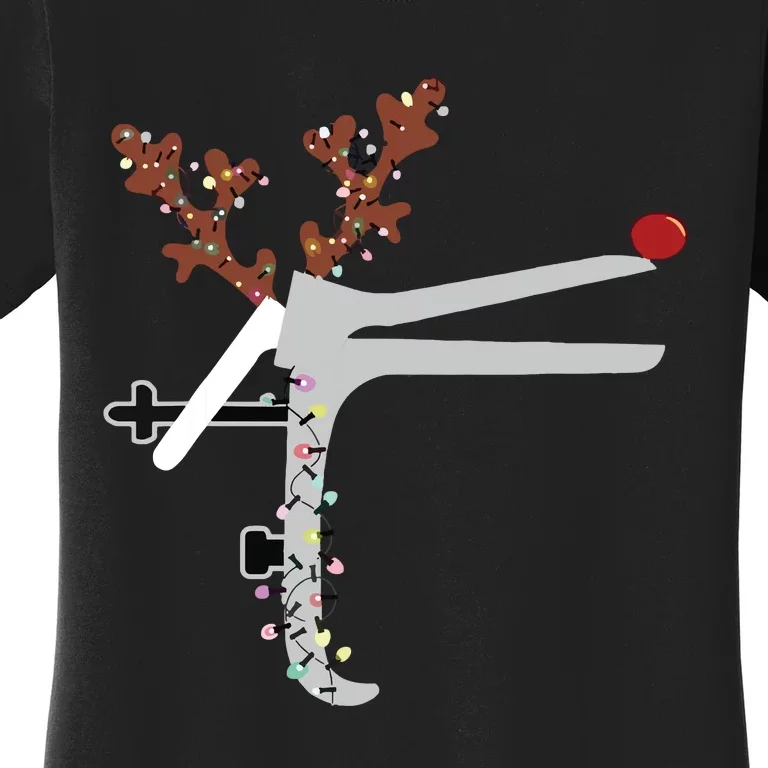 Funny Christmas Reindeer Speculum Nurse Ld Nursing Xmas Women's T-Shirt