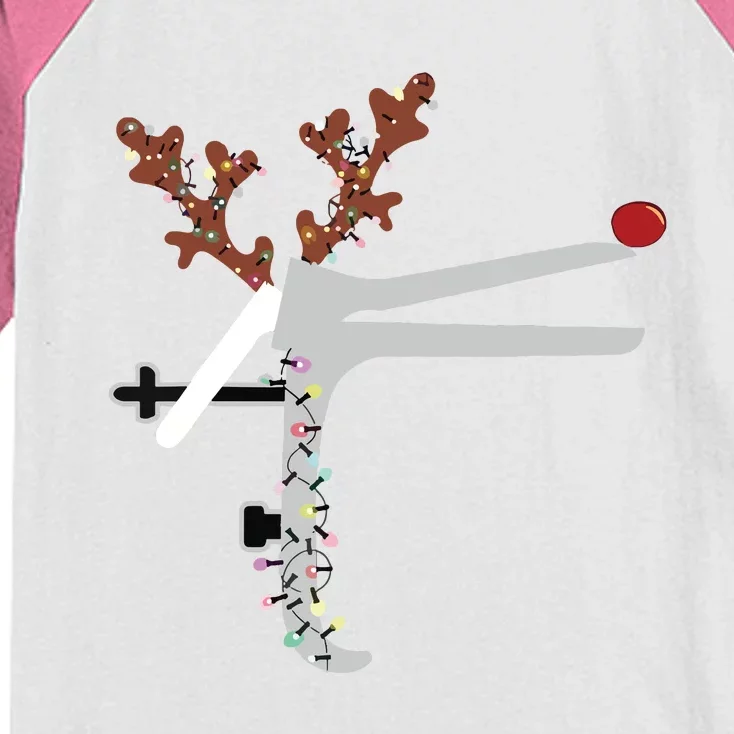 Funny Christmas Reindeer Speculum Nurse Ld Nursing Xmas Kids Colorblock Raglan Jersey