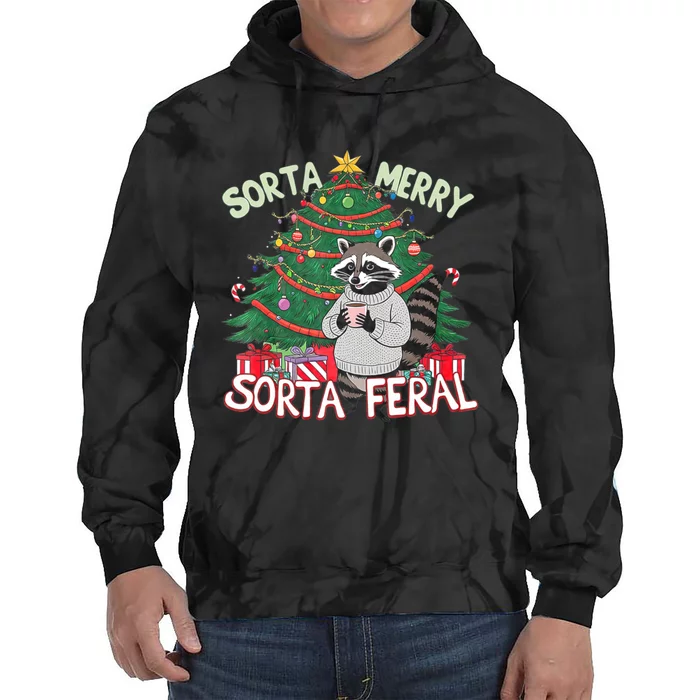 Funny Christmas Raccoon Sorta Merry Sorta Santa Feral Xmas Tie Dye Hoodie