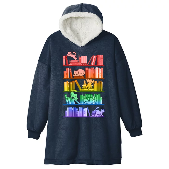 Funny Colorful Rainbow Library Cats Hooded Wearable Blanket