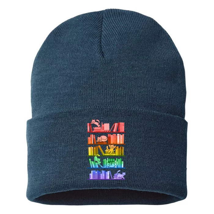 Funny Colorful Rainbow Library Cats Sustainable Knit Beanie