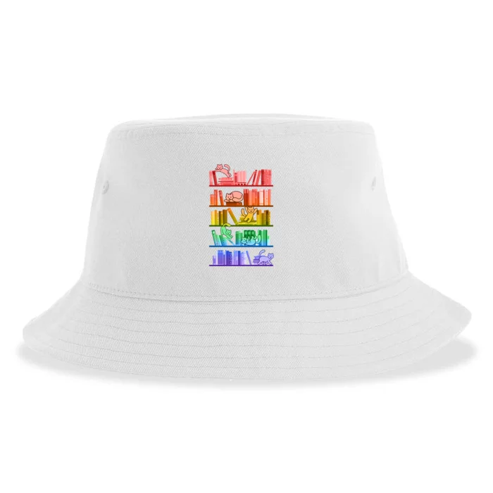 Funny Colorful Rainbow Library Cats Sustainable Bucket Hat