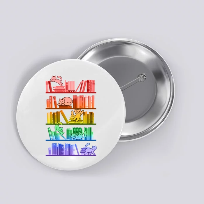 Funny Colorful Rainbow Library Cats Button