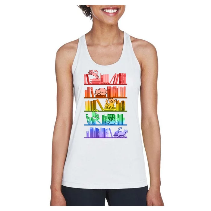 Funny Colorful Rainbow Library Cats Women's Racerback Tank