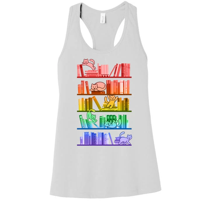 Funny Colorful Rainbow Library Cats Women's Racerback Tank