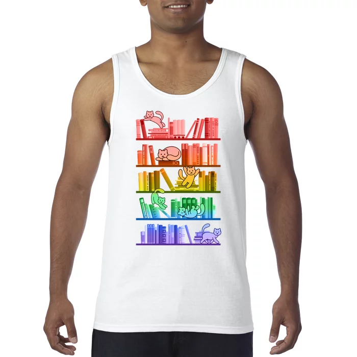 Funny Colorful Rainbow Library Cats Tank Top