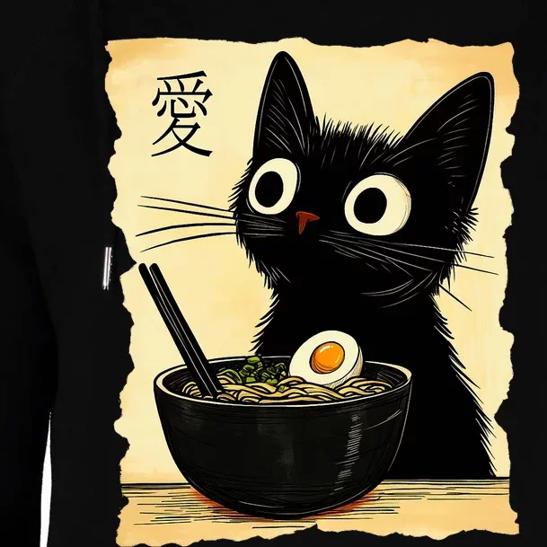 Funny Cat Ramen Graphic Japanese Kawaii Anime Cat Womens Funnel Neck Pullover Hood