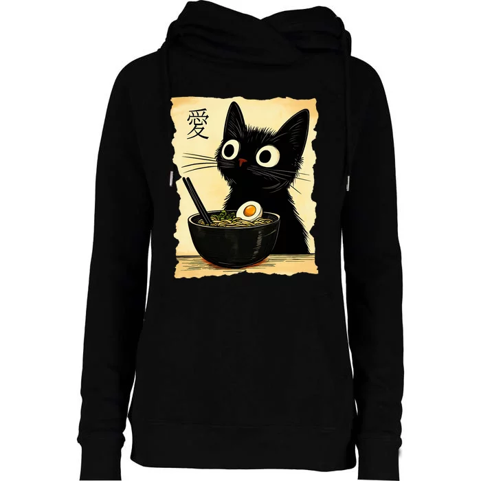 Funny Cat Ramen Graphic Japanese Kawaii Anime Cat Womens Funnel Neck Pullover Hood