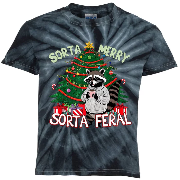 Funny Christmas Raccoon Sorta Merry Sorta Santa Feral Xmas Kids Tie-Dye T-Shirt